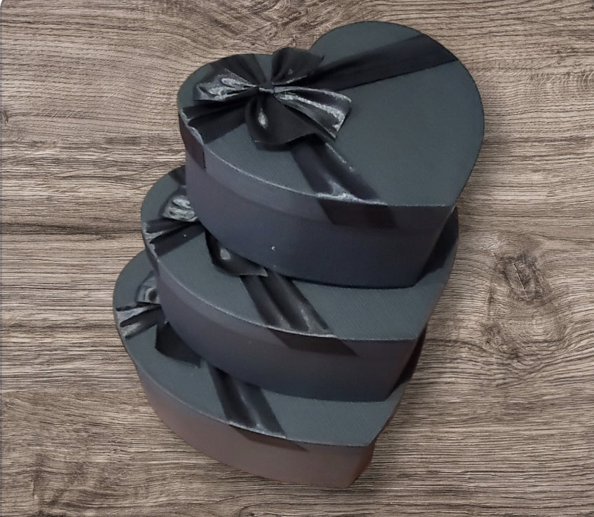 3pc Black heart shaped Box