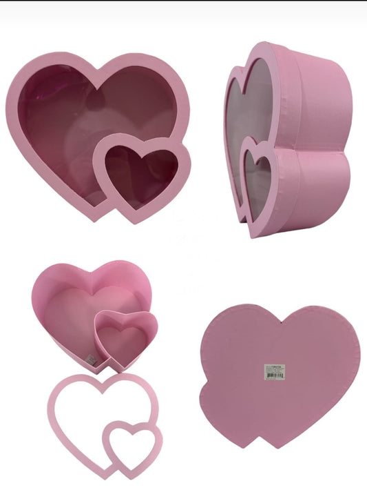 PINK-DOUBLE HEART BOX WITH CLEAR LID